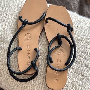 St. Agni Black Strappy Leather Sandals